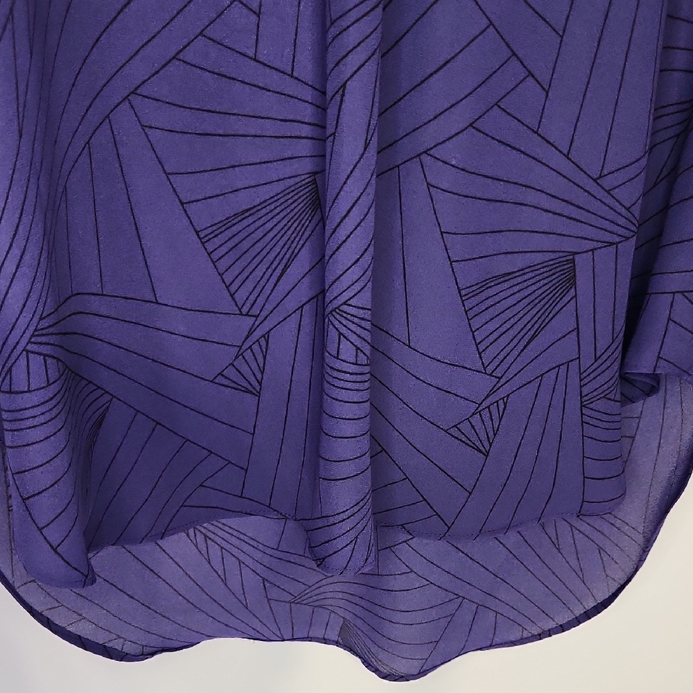 Apt. 9 - Purple, V Neckline, Geometric Pattern, Cuffed Sleeve Blouse - Picture 5 of 5